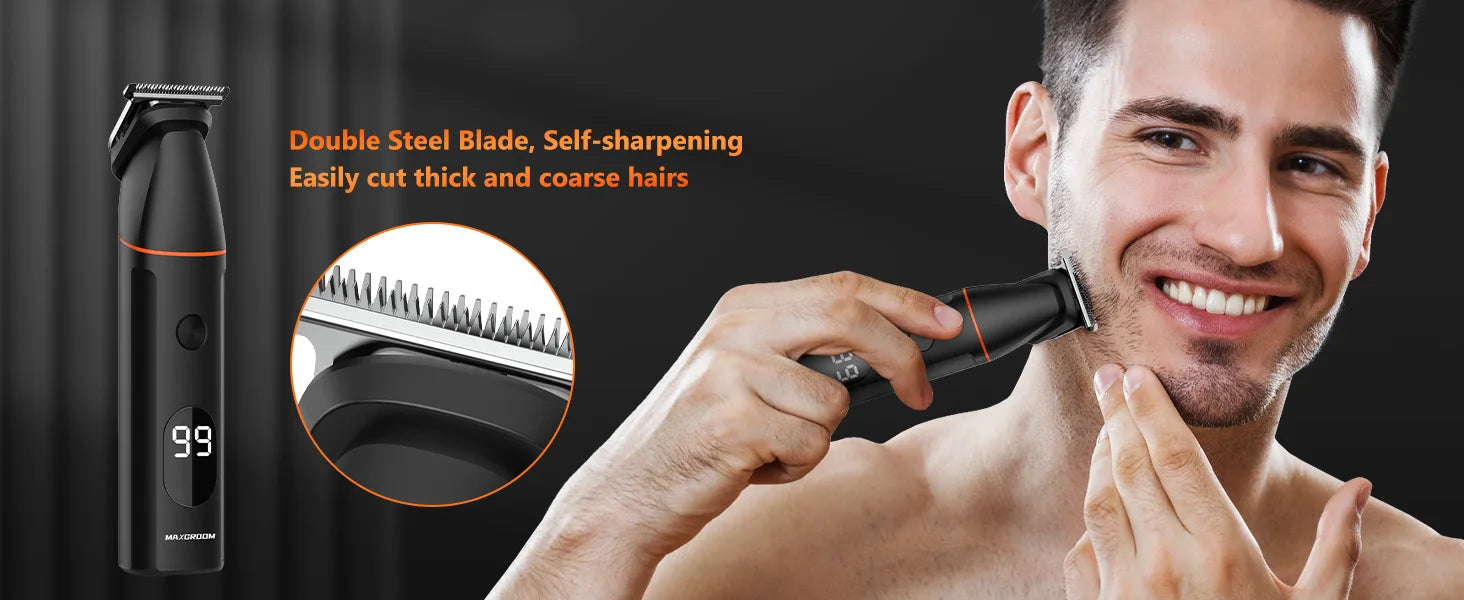 Prevention Words - Men's Body Hair Trimmer Kit, Pubic Hair Shaver, Antarctic Beard Trimmer, Electric Groin Shaver, IPX6 Waterproof, OM, 4 in 1