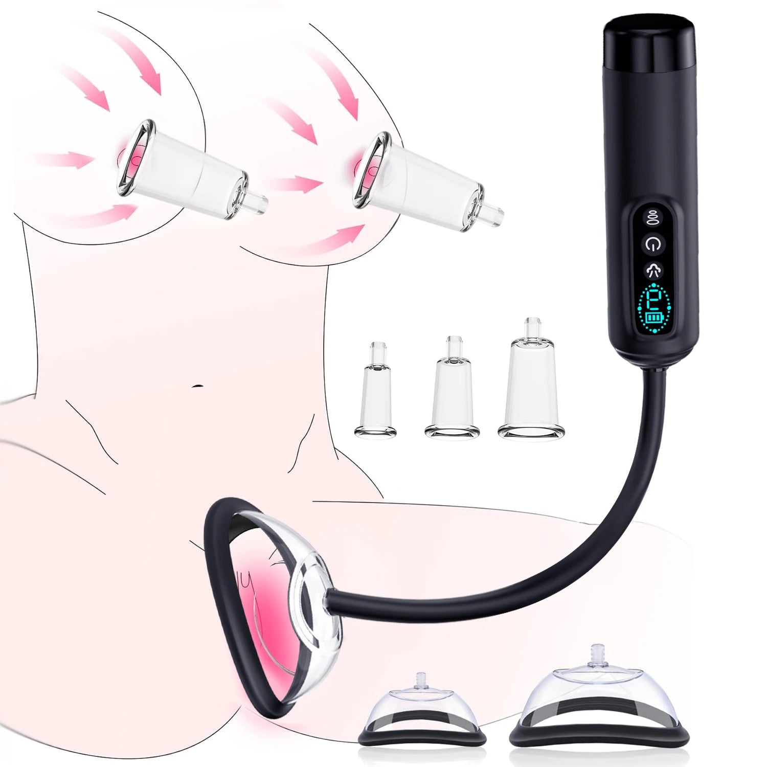 Electric BDSM suction pump for women, vibrating pussy pump, vacuum suction toys, BDSM sex pump, 7 suction cups, clitoral and nipple suction cup.