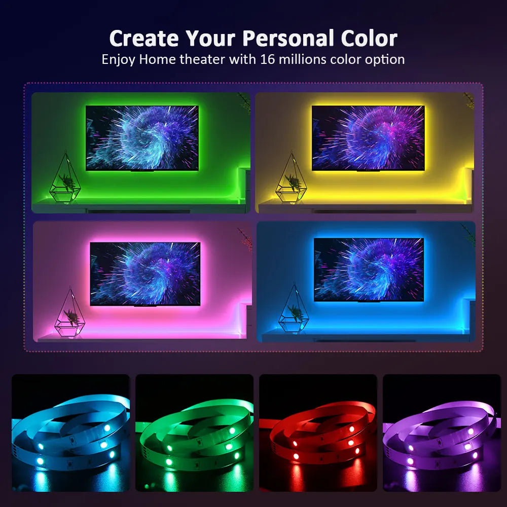 Ruban LED TV , SMD 5050 RGB Bandes Lumineuses USB avec Télécommande App Rétroéclairage TV Multicouleur pour 40-60in TV, pour maison chambre à coucher décoration [Classe énergétique A+]