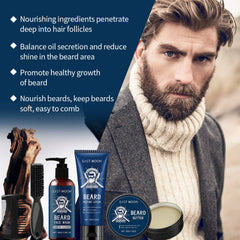 East Moon 1 ensemble hommes bois de santal ensemble de soins de barbe nourrir barbe hydratante barbe propre épaissir barbe style Kit de soins de barbe pour hommes