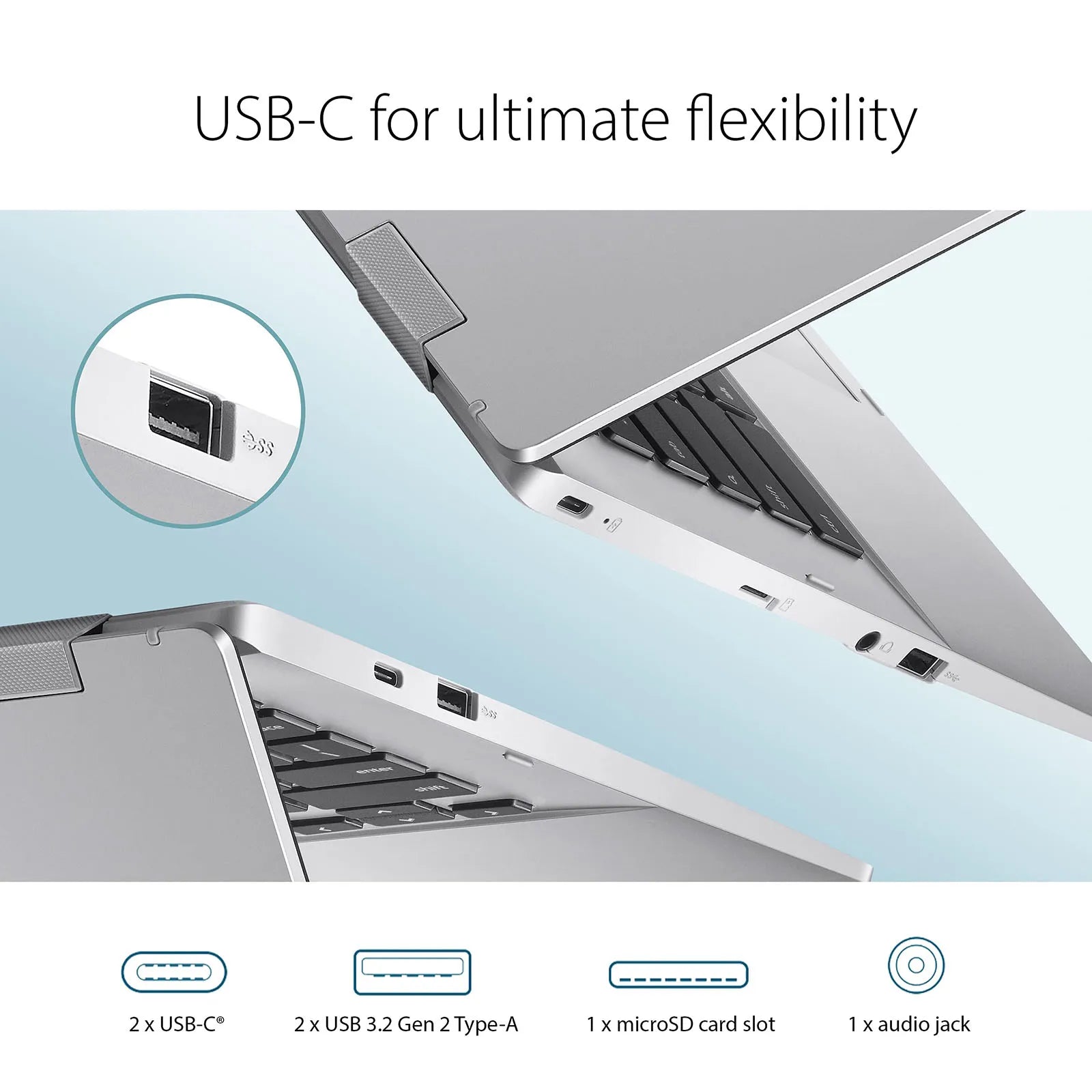 Ordinateur portable ASUS Chromebook CX1400 FHD 14", Intel Celeron N4500, 4 Go de RAM, jusqu'à 320 Go de stockage (64 Go eMMC + 256 Go Micro SD), Chrome OS