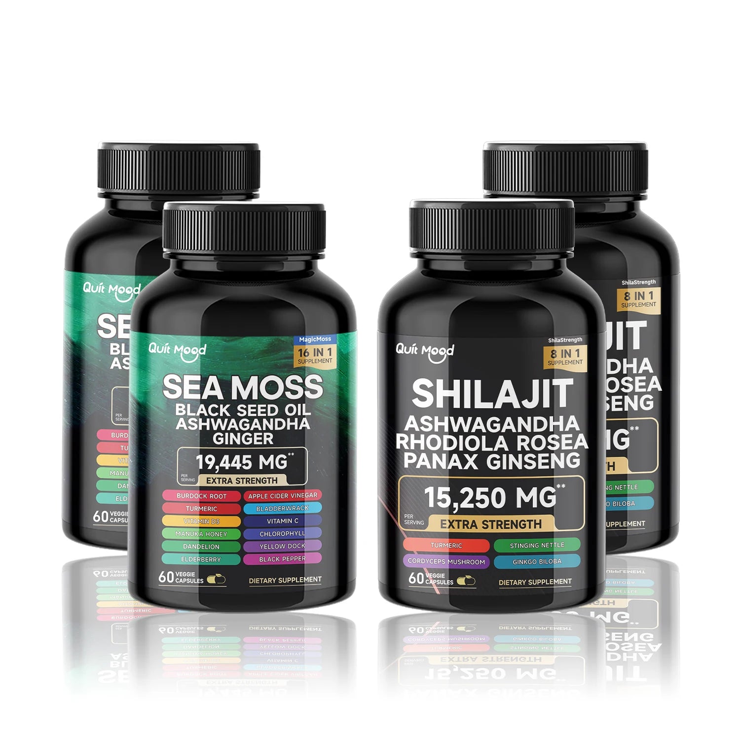 Mousse de mer et shilajit Bundle 120 gélules, avec seamos, huile de pépins noirs, Ashwagandha, gingembre, racine de bardane, curcuma, Pepp noir
