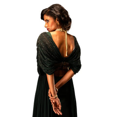 Luxury Emerald Green Drape Jacket 3 Piece Set Women Designer Ethnic Wear Co Ord Outfit