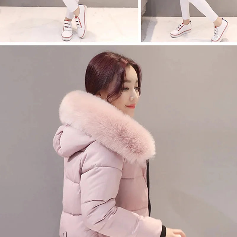 Parka à capuche avec col en fourrure pour femme, chaude, à la mode, confortable, poches zippées, longue veste élégante, Slim et épaisse, manteaux féminins, hiver