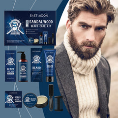 East Moon – Kit de soins pour barbe pour hommes, 1 ensemble, parfum en bois de santal, croissance de moustache, nettoyage hydratant, améliore le style de barbe moelleuse