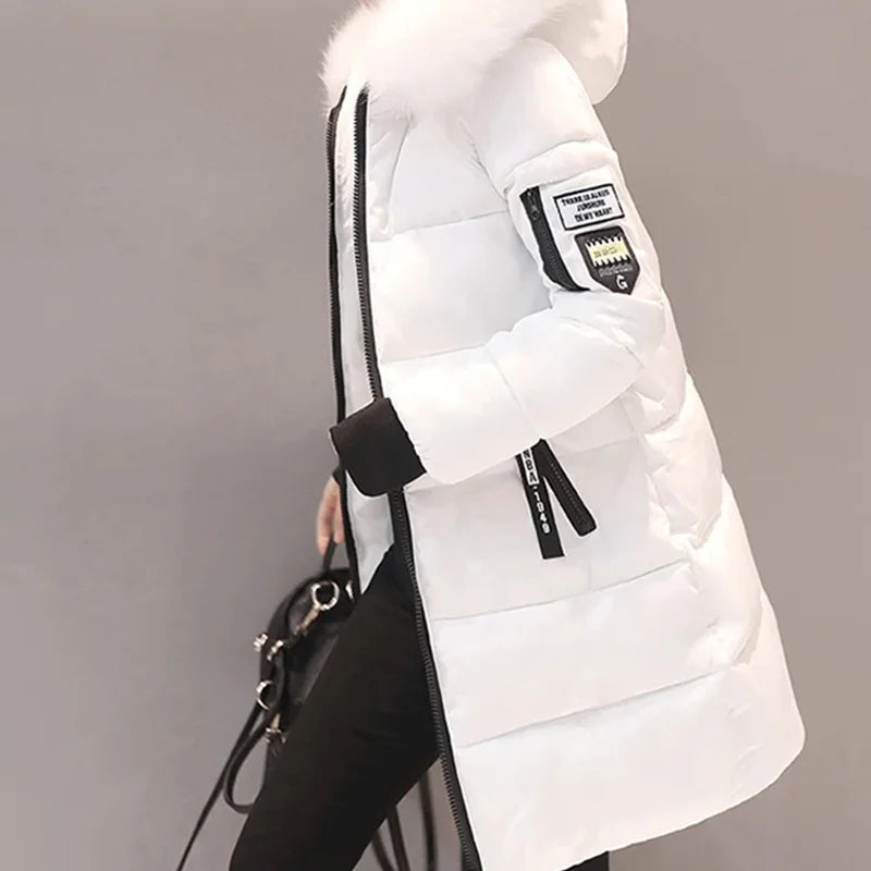 Parka à capuche avec col en fourrure pour femme, chaude, à la mode, confortable, poches zippées, longue veste élégante, Slim et épaisse, manteaux féminins, hiver