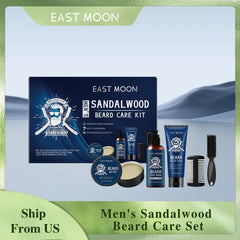 East Moon 1 ensemble hommes bois de santal ensemble de soins de barbe nourrir barbe hydratante barbe propre épaissir barbe style Kit de soins de barbe pour hommes