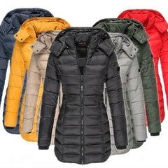 Parka épaisse et chaude pour femme, couleur unie, manteaux avec fermeture éclair, manches longues, veste bouffante rembourrée, mi-longue, Slim, sweat à capuche, hiver