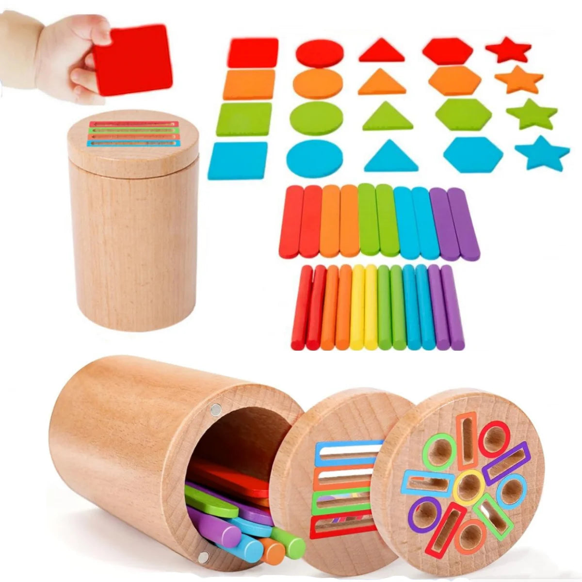 Jouets Montessori pour tout-petits en bois 3 en 1, tasse de tri de couleurs, jouet éducatif précoce, forme assortie, jouet à motricité Fine, Puzzle, cadeaux