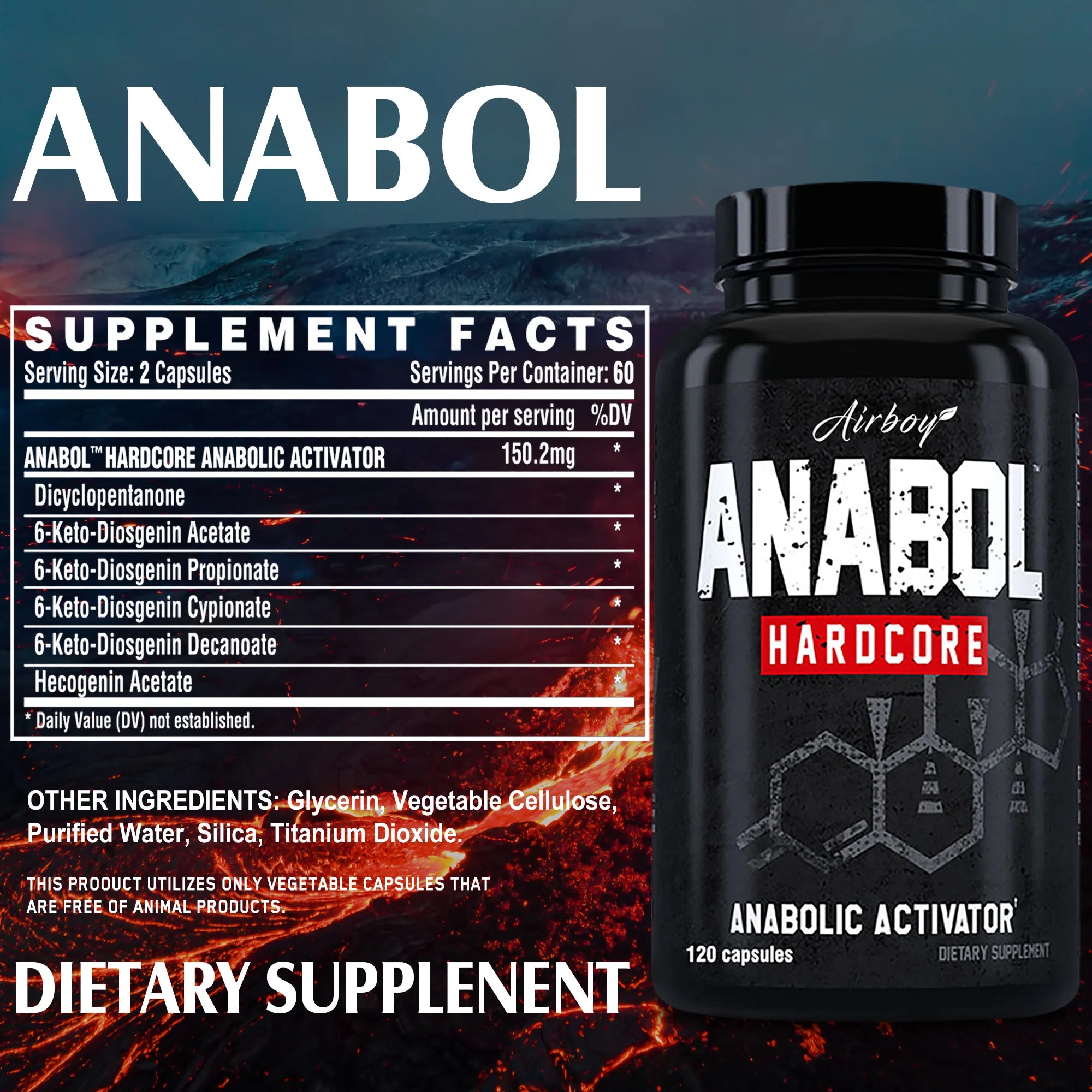 Supplément Anabol Hardcore - Aide à construire les muscles maigres, fermes et de haute qualité, favorise la croissance musculaire - 120 gélules
