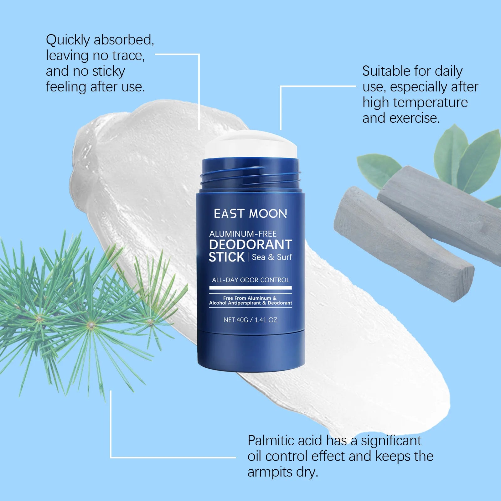 East Moon – bâton déodorant en bois de santal pour hommes, Anti-transpiration, garde le séchage, parfum durable, élimine les odeurs des aisselles, bâtons rafraîchissants