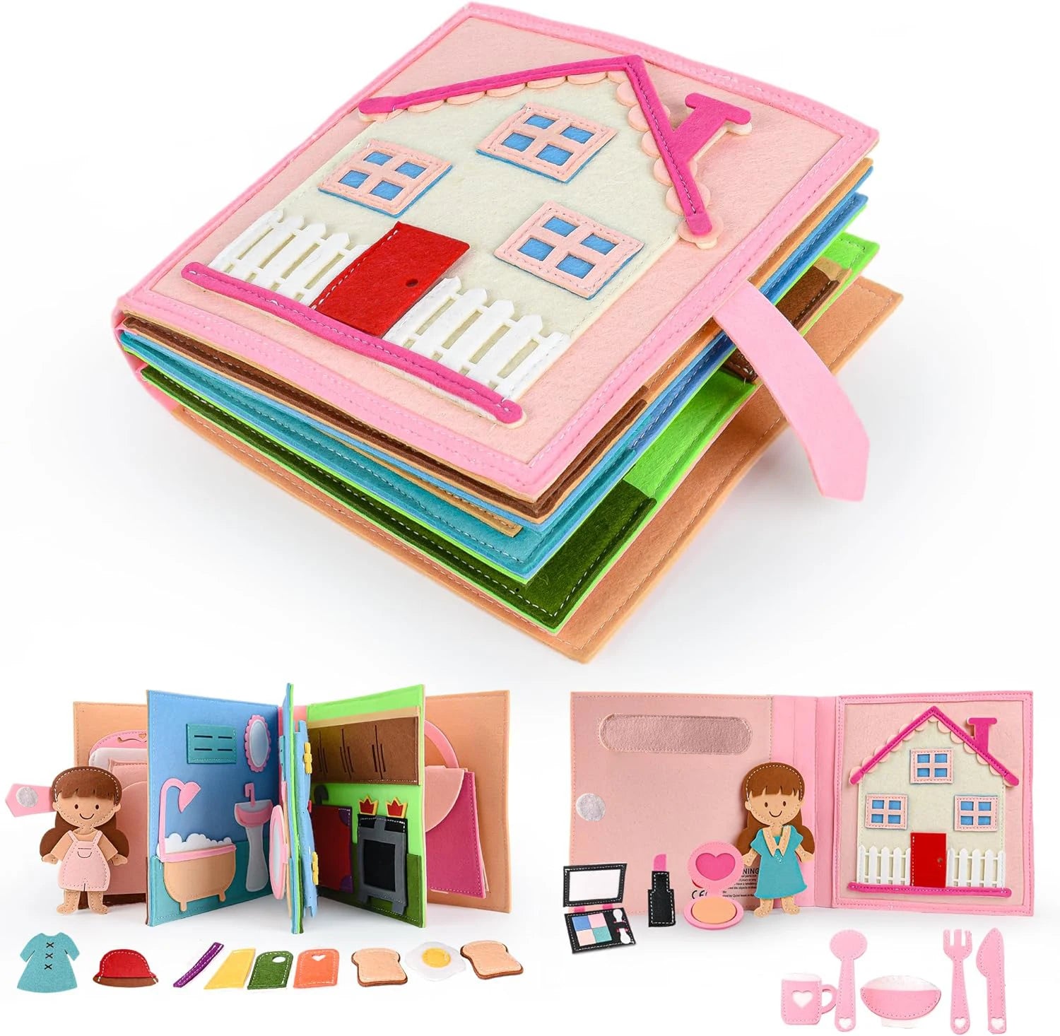 Livres silencieux Montessori pour les tout-petits, livre d'activités douces, livre en tissu feutré, jouet de voyage sensoriel avec activités d'apprentissage