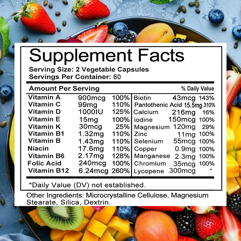 Bcuelov Suppléments vitamines et minéraux pour hommes – 26 combinaisons pour soutenir la santé immunitaire globale, végétalien