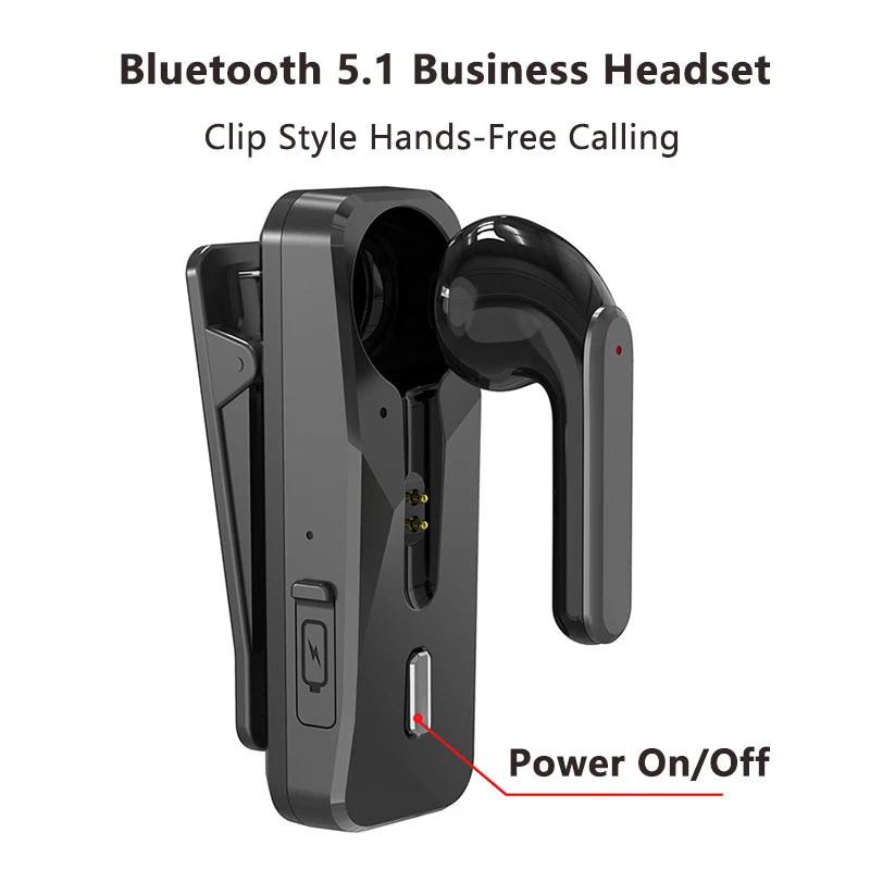 Bluetooth 5.1 casque sans fil écouteur d'affaires avec micro HD appel mains libres rappel de vibrations crochet d'oreille sport conduite casque