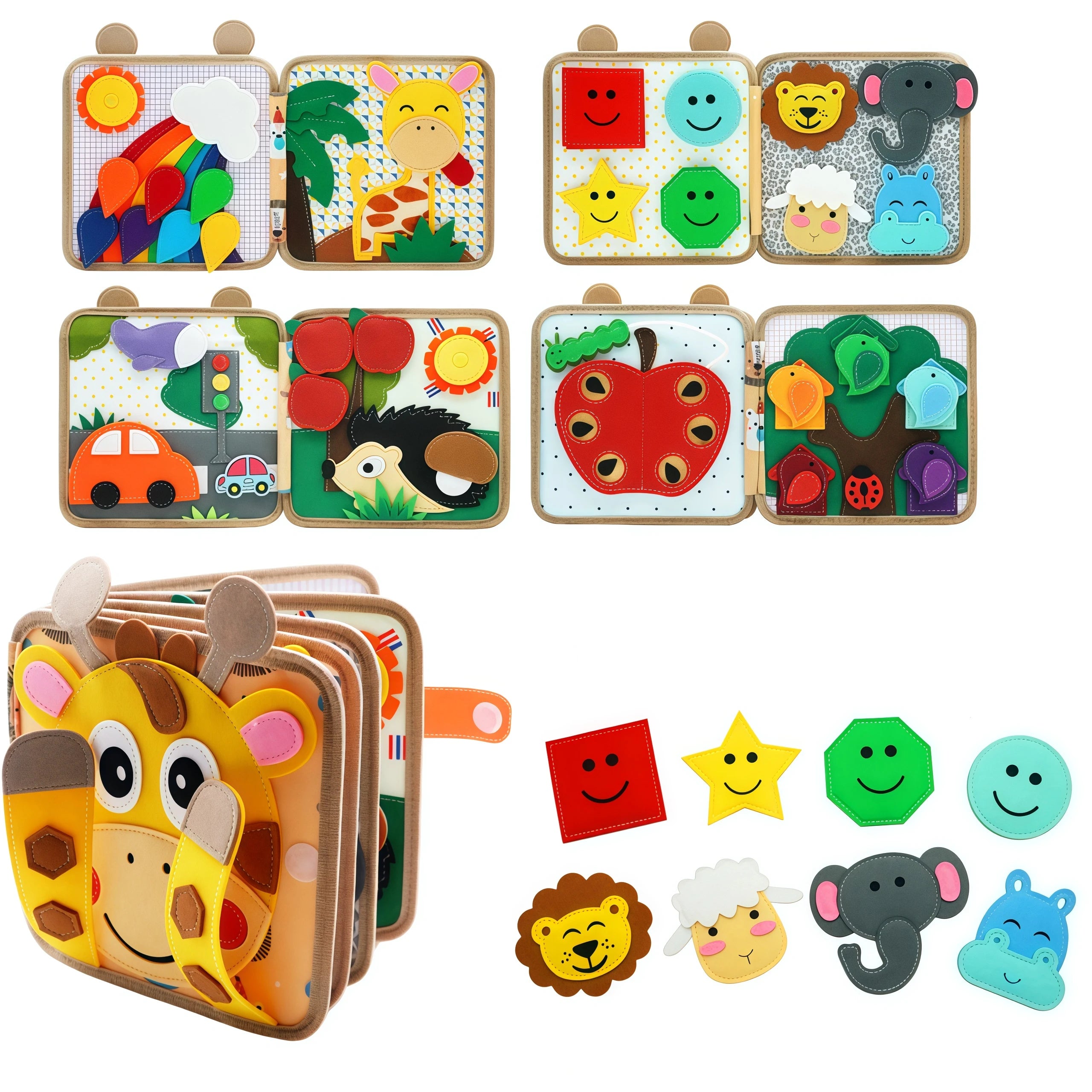 Livres silencieux Montessori pour les tout-petits, livre d'activités douces, livre en tissu feutré, jouet de voyage sensoriel avec activités d'apprentissage