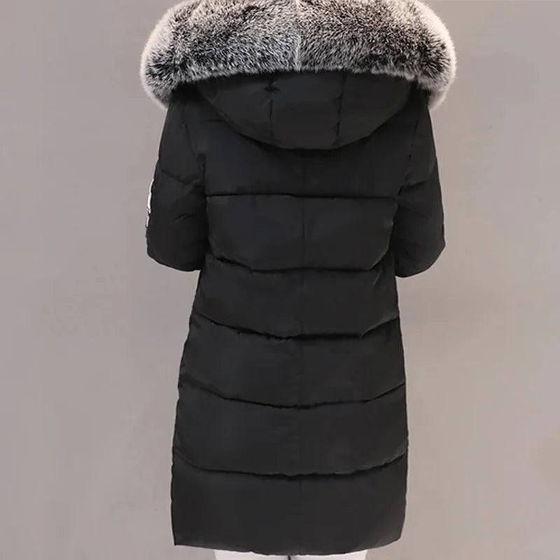 Parka à capuche avec col en fourrure pour femme, chaude, à la mode, confortable, poches zippées, longue veste élégante, Slim et épaisse, manteaux féminins, hiver