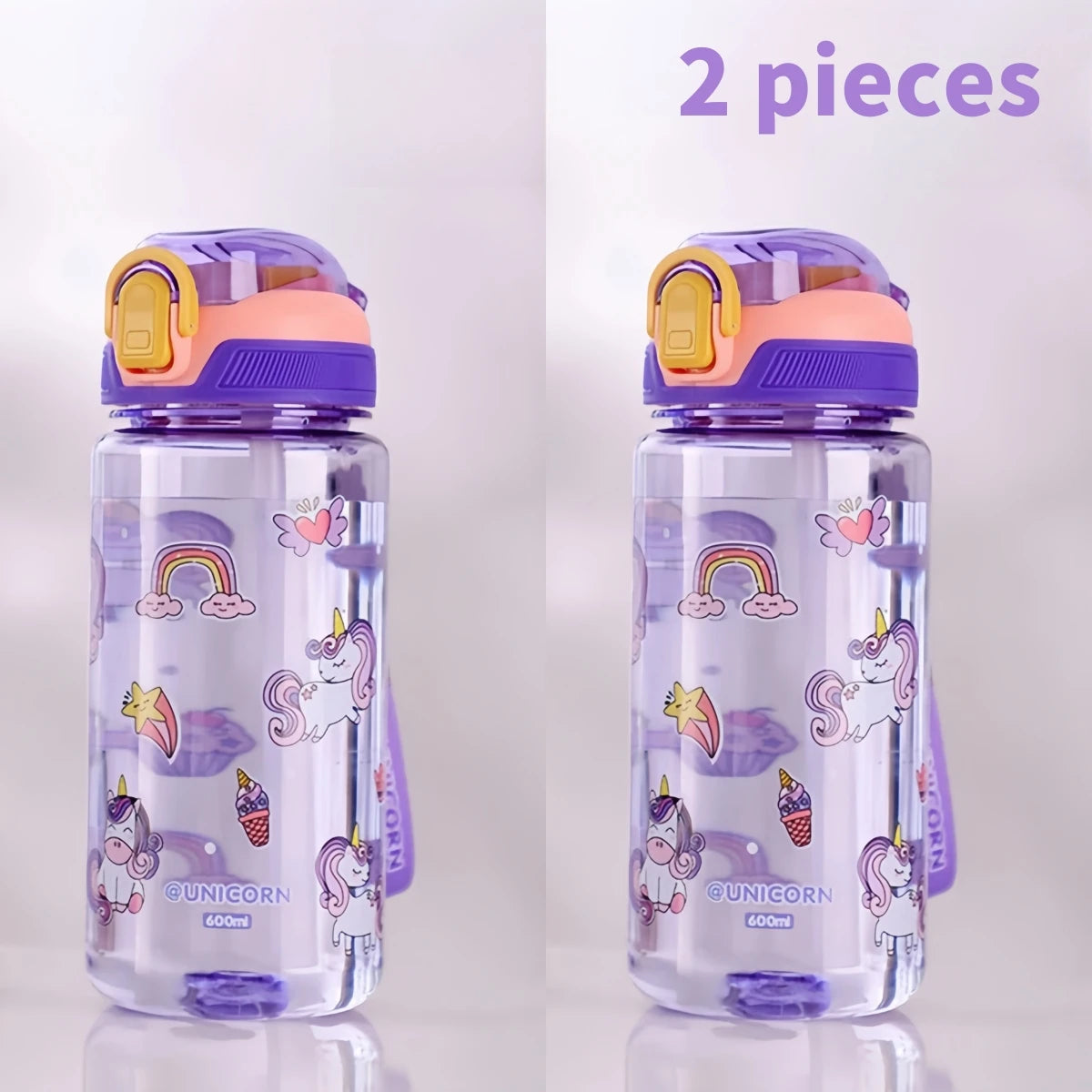 Bouteille d'eau dinosaure de 600ml pour enfants, tasse à bec avec paille en Silicone, bouteilles d'eau en plastique étanches, tasse d'eau d'été pour enfants