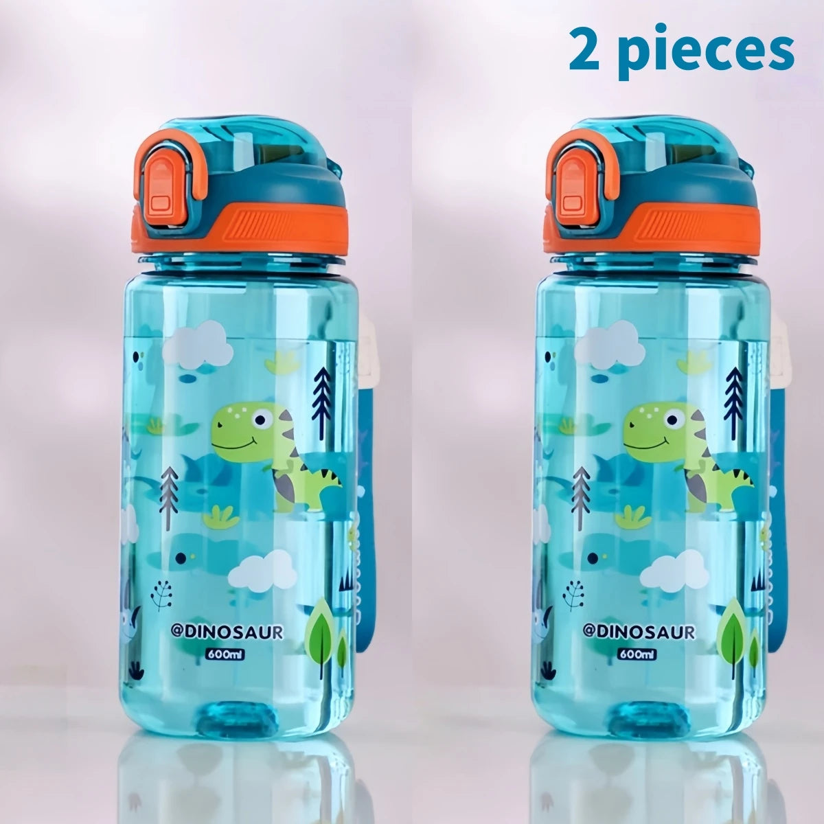 Bouteille d'eau dinosaure de 600ml pour enfants, tasse à bec avec paille en Silicone, bouteilles d'eau en plastique étanches, tasse d'eau d'été pour enfants