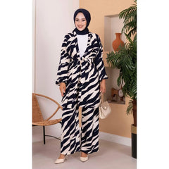 Navy Blue Zebra Pattern Viscose 2-Piece Shorts Set Asymmetrical Collar above Knee Length XL & 2XL Sizes for Club Outfits