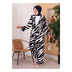 Navy Blue Zebra Pattern Viscose 2-Piece Shorts Set Asymmetrical Collar above Knee Length XL & 2XL Sizes for Club Outfits
