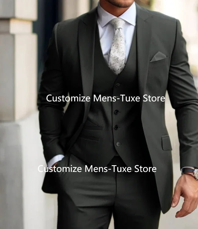 Zones Me-Costume Slim Fit pour Homme, Tenues de Mariage Formelles, Gris, Veste 3 Pièces, Pantalon avec GlabtMade, 2024