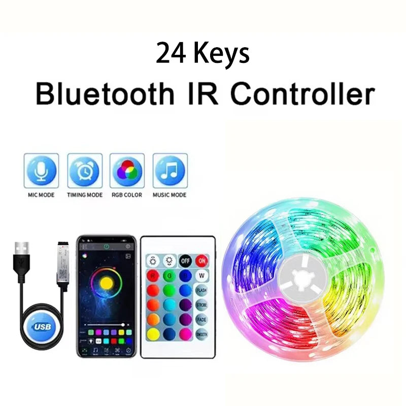 Bande lumineuse LED USB pour la décoration de la chambre, rétroéclairage TV, lampe, ruban à diode, Bluetooth, contrôle d'application, proxy document, RVB 5050, 1-40m