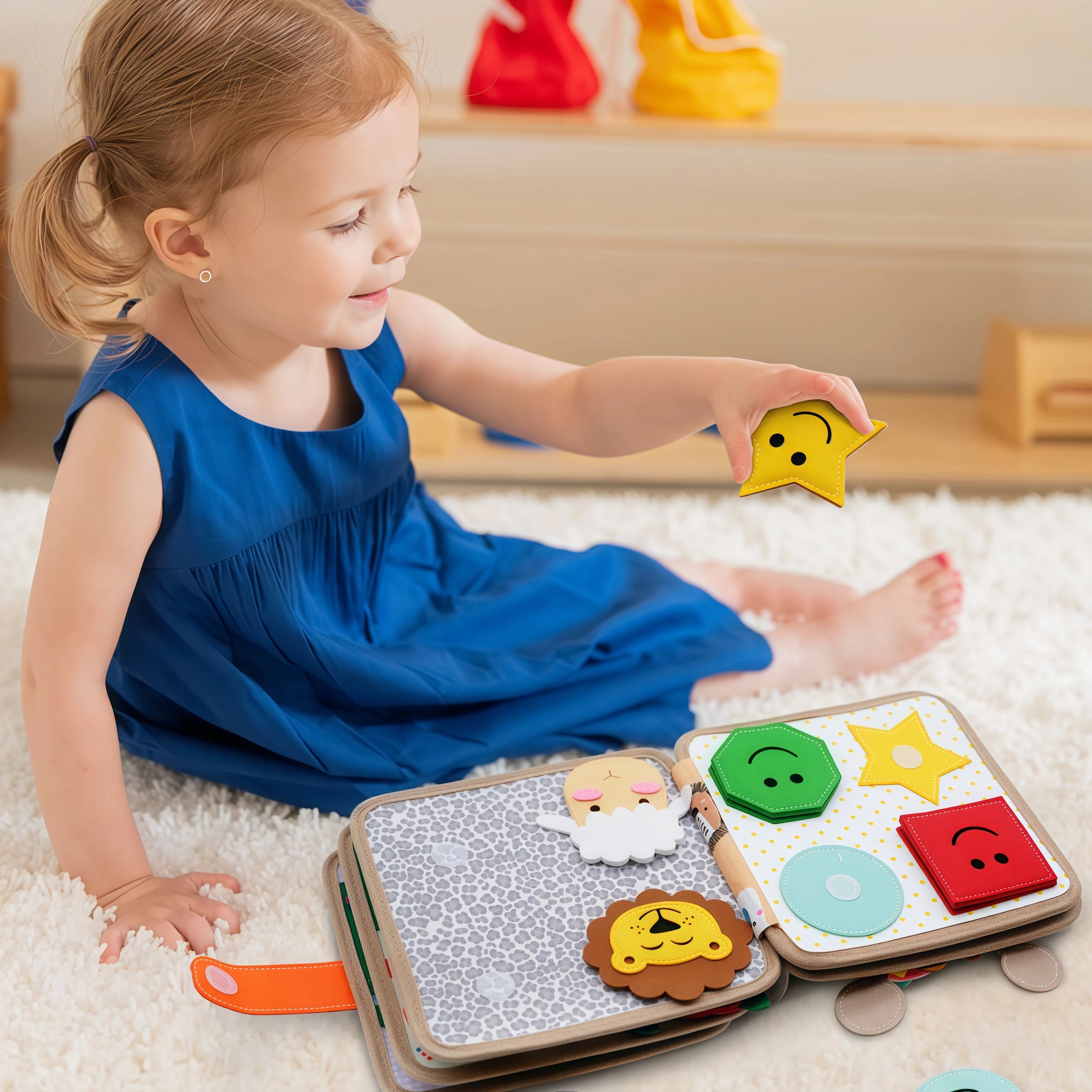 Livres silencieux Montessori pour les tout-petits, livre d'activités douces, livre en tissu feutré, jouet de voyage sensoriel avec activités d'apprentissage
