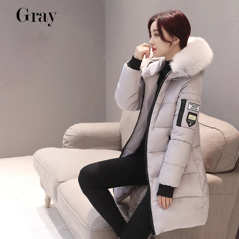Parka à capuche avec col en fourrure pour femme, chaude, à la mode, confortable, poches zippées, longue veste élégante, Slim et épaisse, manteaux féminins, hiver