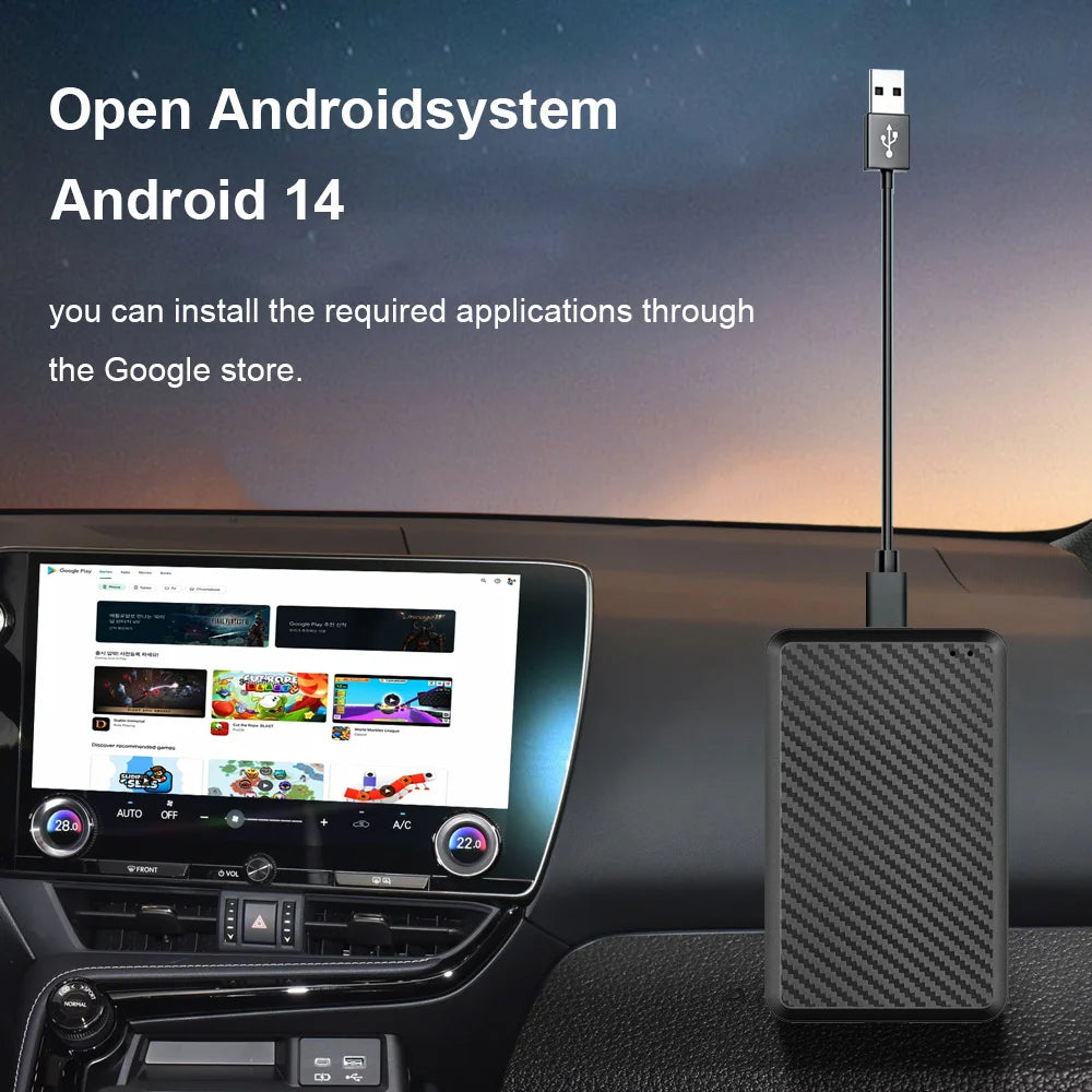 2025 New Android 14 CarPlay Ai Box 4G + 64G Wired to Wireless 3-in-1 Smart Dongle Plug and Play for YouTube Nexflit Wifi Mini Box
