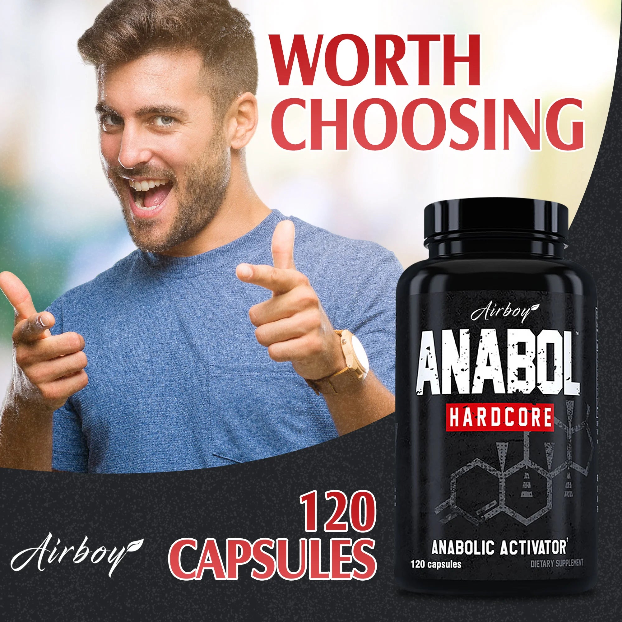 Supplément Anabol Hardcore - Aide à construire les muscles maigres, fermes et de haute qualité, favorise la croissance musculaire - 120 gélules