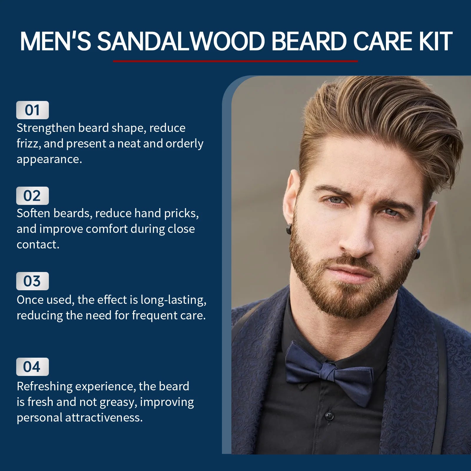 East Moon – Kit de soins pour barbe pour hommes, 1 ensemble, parfum en bois de santal, croissance de moustache, nettoyage hydratant, améliore le style de barbe moelleuse