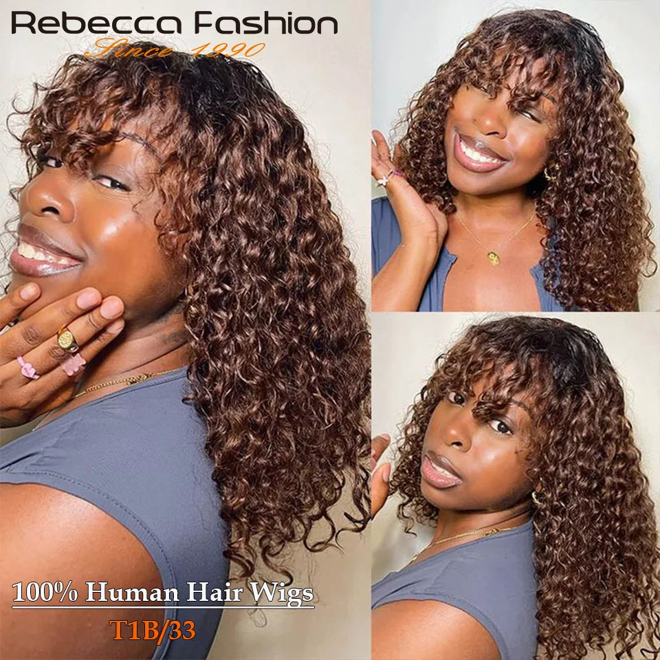 Perruques de cheveux humains Pixie Cut Bob avec frange pour femme, perruque pleine machine bouclée, surbrillance, couleur blond miel, court, caution