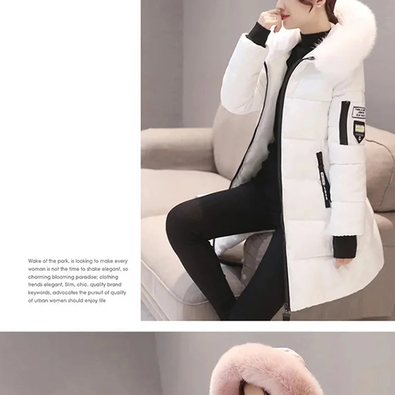 Parka à capuche avec col en fourrure pour femme, chaude, à la mode, confortable, poches zippées, longue veste élégante, Slim et épaisse, manteaux féminins, hiver