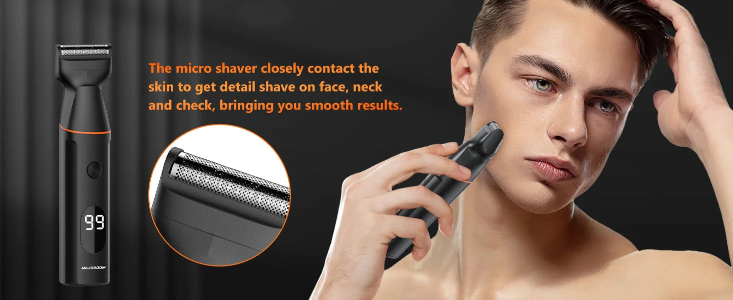 Prevention Words - Men's Body Hair Trimmer Kit, Pubic Hair Shaver, Antarctic Beard Trimmer, Electric Groin Shaver, IPX6 Waterproof, OM, 4 in 1