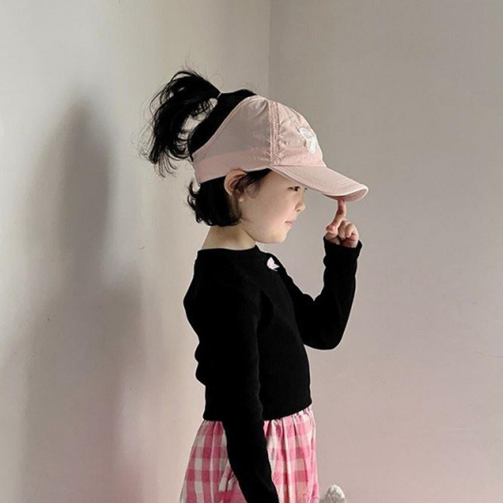 Visière de chapeau de baseball pour enfants mignons, casquette de soleil à nœud papillon imperméable, chapeau à queue de cheval haut pour petites filles, chapeau de plage d'été réglable de 2 à 5 ans
