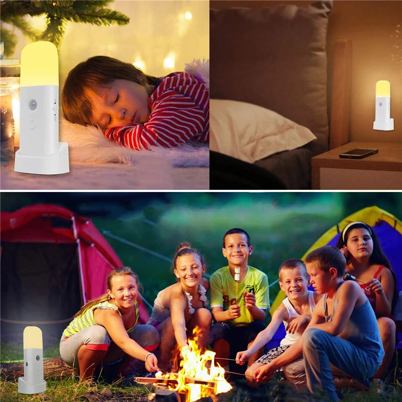 Veilleuse d'intérieur avec détecteur de mouvement, lumière LED à intensité variable rechargeable par USB, lampe de nuit portable activée par le mouvement pour chambre d'enfant