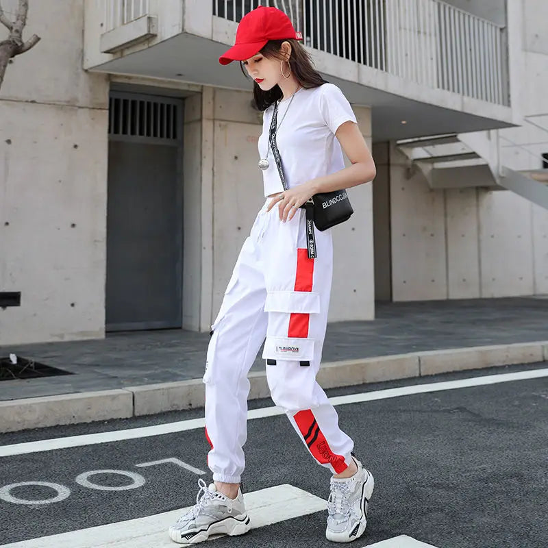 Joggeurs femme sport décontracté filles mode Hip-hop Streetwear pantalon mode Cargo pantalon femme danse pantalons de survêtement pantalon noir