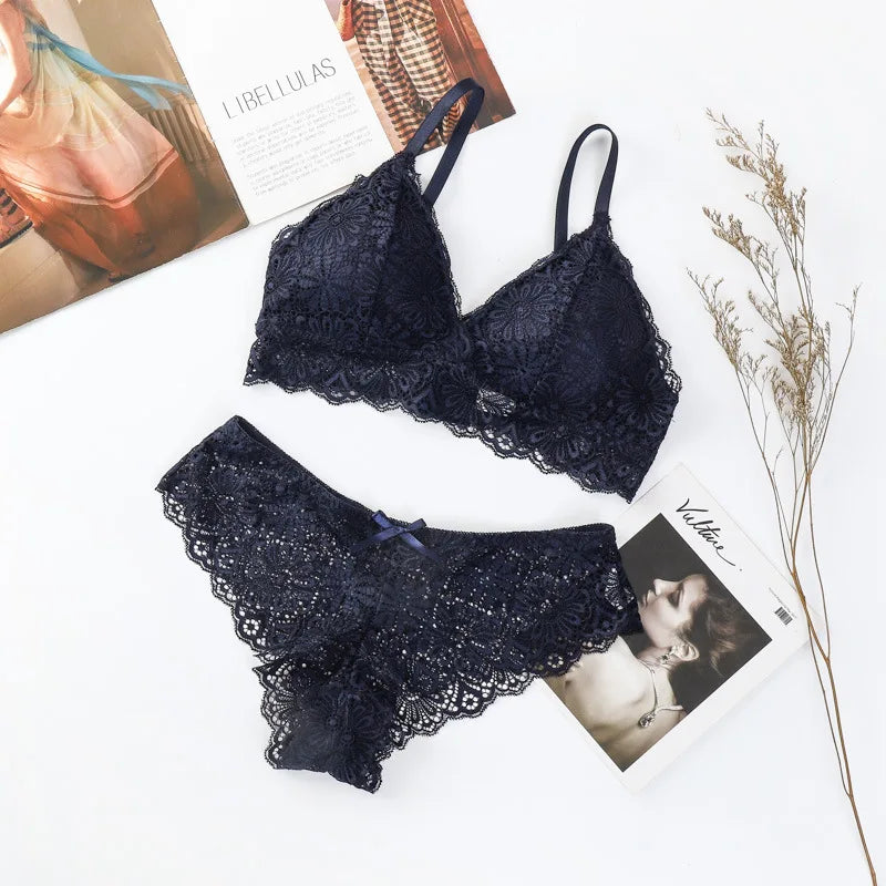 Femmes dentelle florale soutien-gorge culotte ensemble push-up Bralette taille basse slips Sexy ensemble de Lingerie sans fil brassière femme sous-vêtements en dentelle