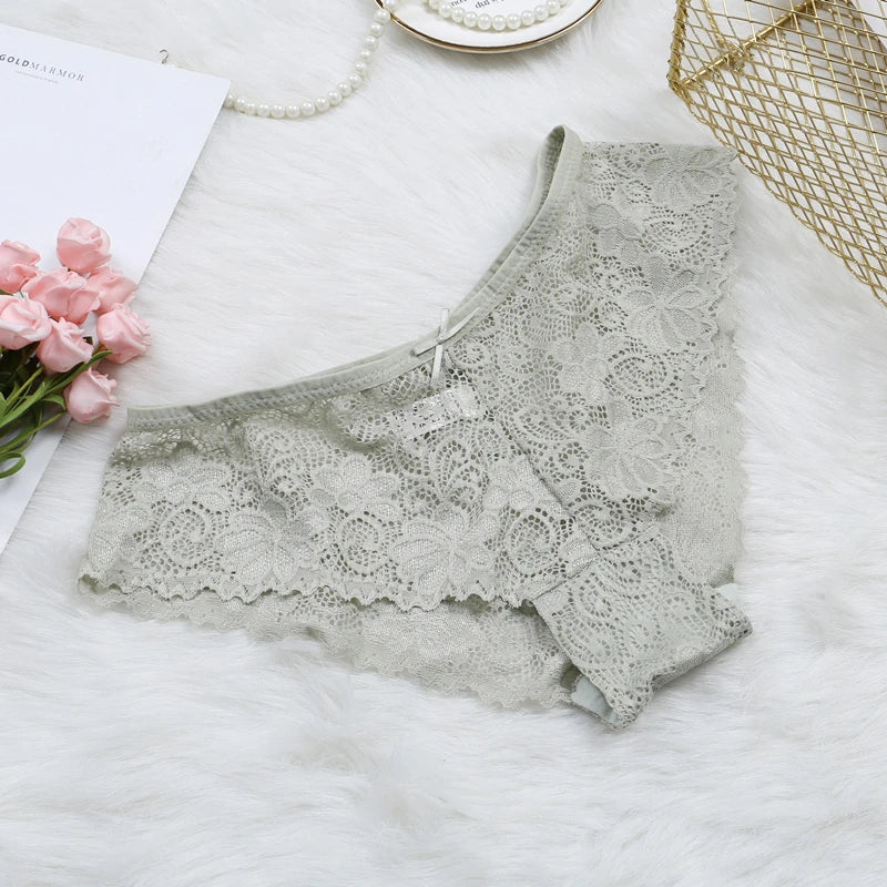 Culotte sexy en dentelle florale avec nœud papillon pour femme, sous-vêtement respirant transparent, string, lingerie, offre spéciale