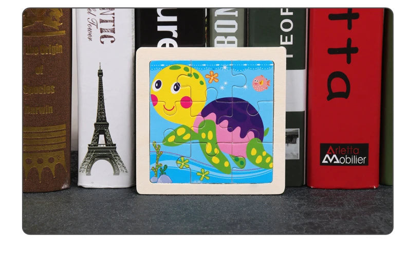 Puzzle en bois de petite taille, jouets Montessori pour bébé, jeu de société 3D, jouets éducatifs, cadeau pour enfants, 9 pièces