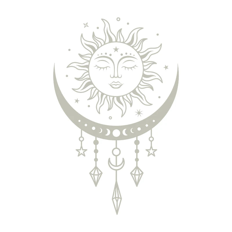 Celestial sun and moon wall stickers, bedroom wall decor, Boho, mystical magic moon, vinyl art sticker, car window decor