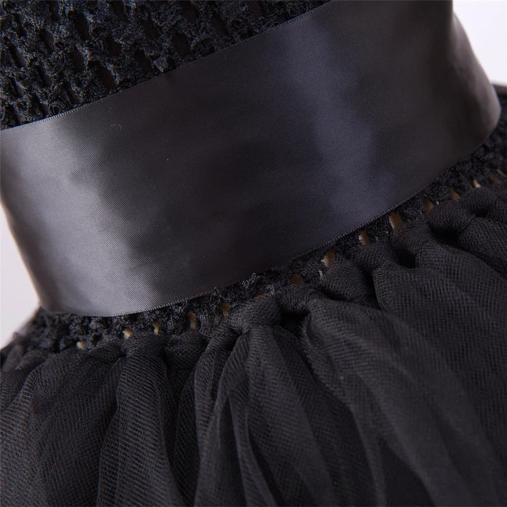 Girls Pink Black Tutu Dress V-Neck Train Girl Evening Birthday Party Tulle Dresses Girl Ball Gown Kids Halloween Costumes