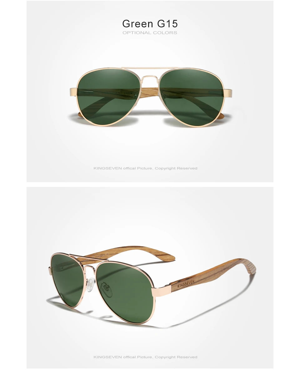 KINGSEVEN-Lunettes de soleil à monture en alliage de bois pour hommes et femmes, lunettes de soleil UV400, lunettes à verres polarisés HD, lunettes de camping, lunettes de pêche, haute qualité