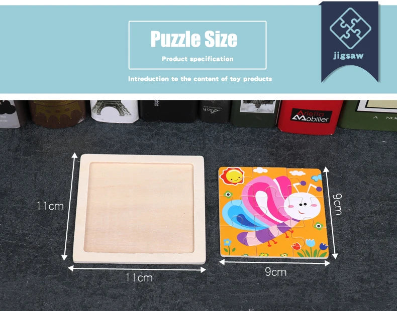 Puzzle en bois de petite taille, jouets Montessori pour bébé, jeu de société 3D, jouets éducatifs, cadeau pour enfants, 9 pièces