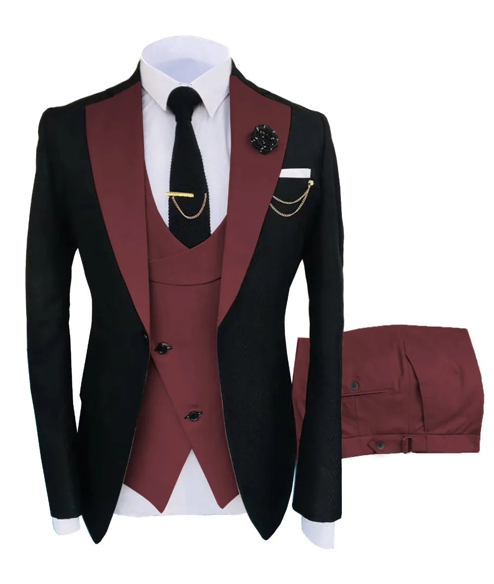 Men's Regular Fit Tuxedo Set, Dipped Jacket, Jacket and Enamel FJD, Popular Clothing, Luxury, Party, Stage, GroomTIME, New, 3 Pieces