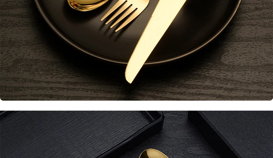 Couverts en bambou et acier inoxydable, service de table, en bois doré, pour la cuisine occidentale, couteau, fourchette, cuillère à café