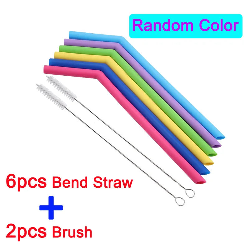 Pailles à boire réutilisables en silicone de qualité alimentaire, pliables et flexibles, avec brosses pour livres, fournitures de fête pour bar, recyclables