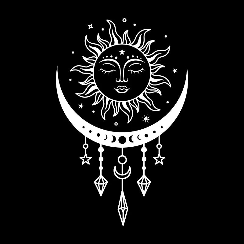 Celestial sun and moon wall stickers, bedroom wall decor, Boho, mystical magic moon, vinyl art sticker, car window decor