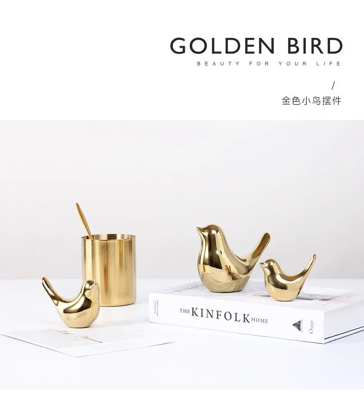 Statue d'oiseau en céramique dorée TANNordic, 4 figurines, bijoux, décoration de la maison, décoration de table de salon
