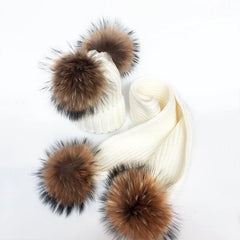 Parent-enfant chapeaux d'hiver mignon bébé fourrure Pompon chapeau écharpe ensembles réel naturel fourrure boule casquettes mère enfants chaud tricoté chapeaux hiver Bea